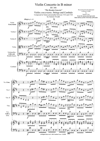 Vivaldi - Violin Concerto in B minor - Dresden - RV 388 for Violin, Strings and Cembalo image number null