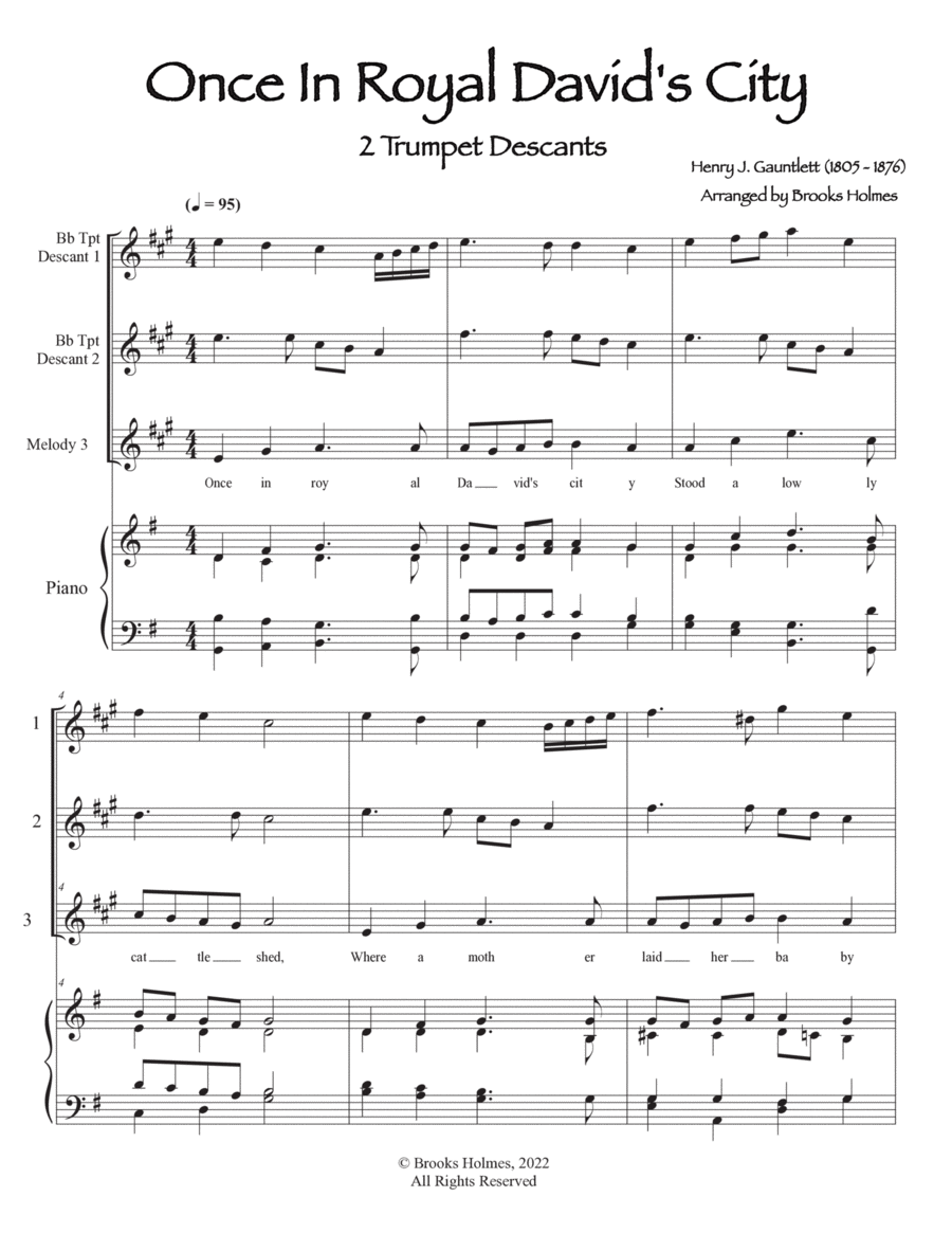 Once In Royal David's City - 2 Trumpet Descants with Piano Accompaniment Trumpet Duet scores gallery preview page 1
