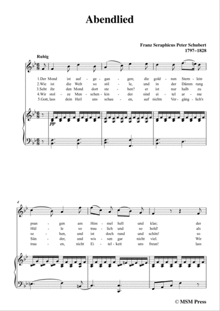 Schubert-Abendlied (Claudius),in B flat Major,for Voice and Piano Voice Solo scores gallery preview page 3
