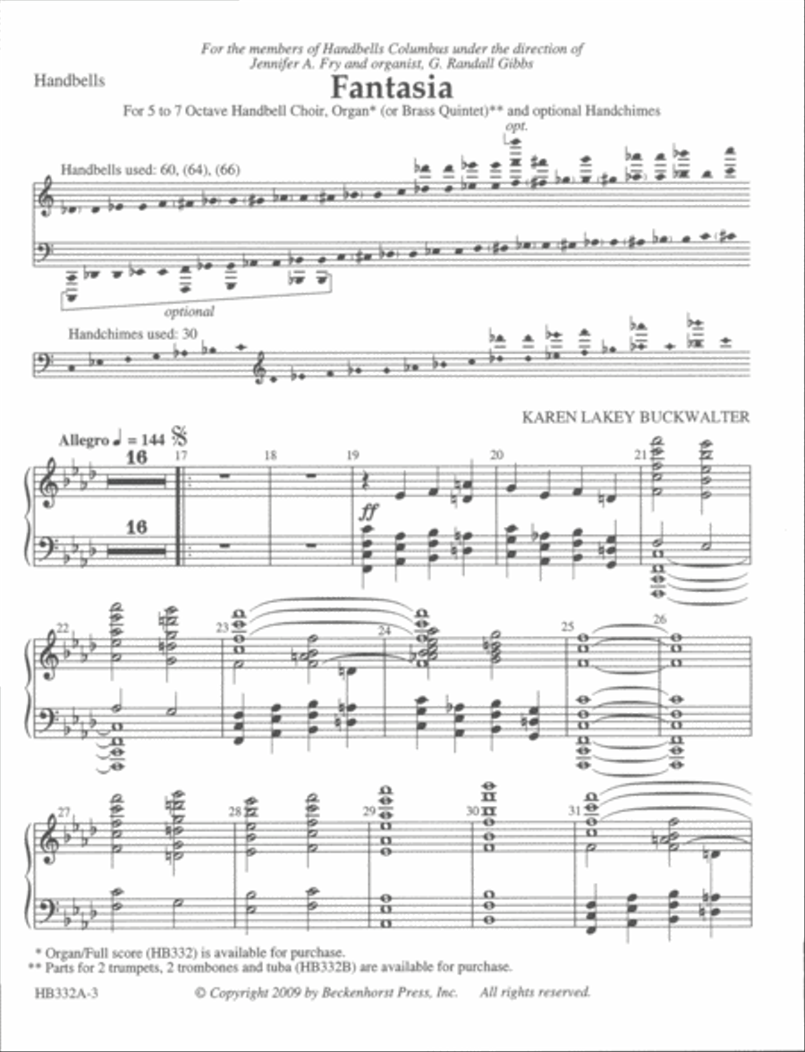 Fantasia - organ and handbell score Handbell Choir scores gallery preview page 2