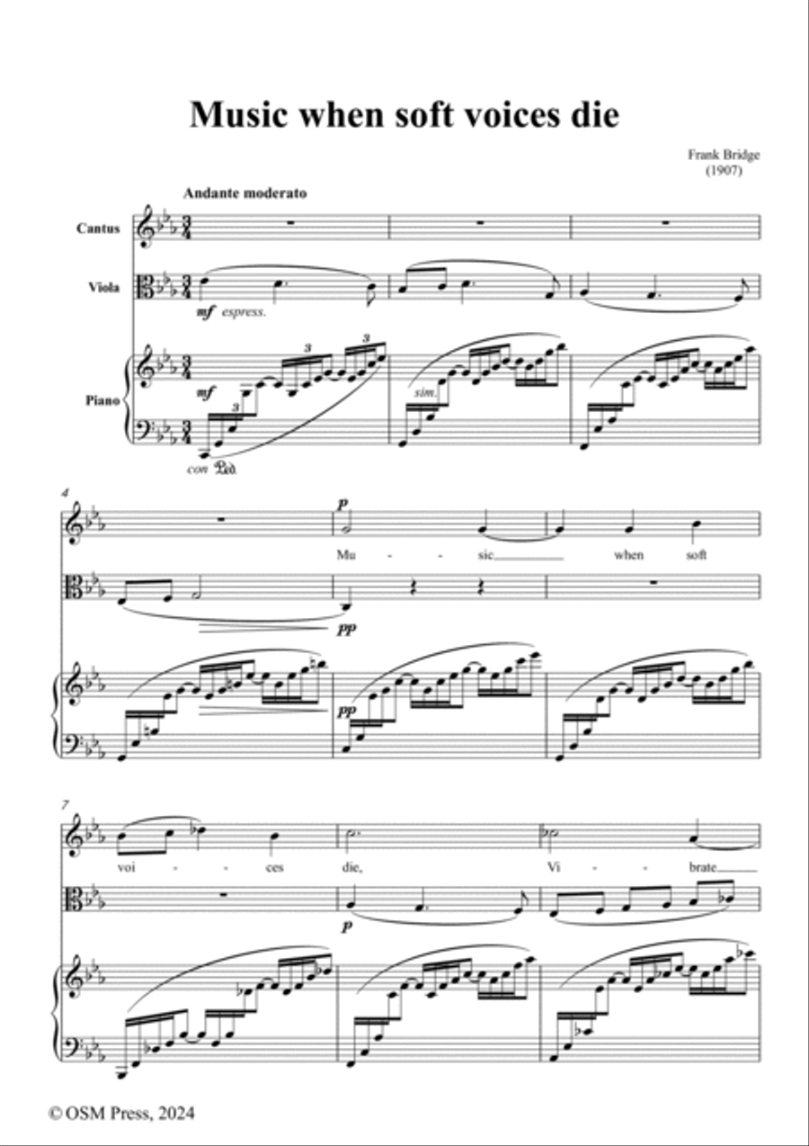 Frank Bridge-Music when soft voices die,in E flat Major,for Voice,Viola and Piano Small Ensemble scores gallery preview page 2