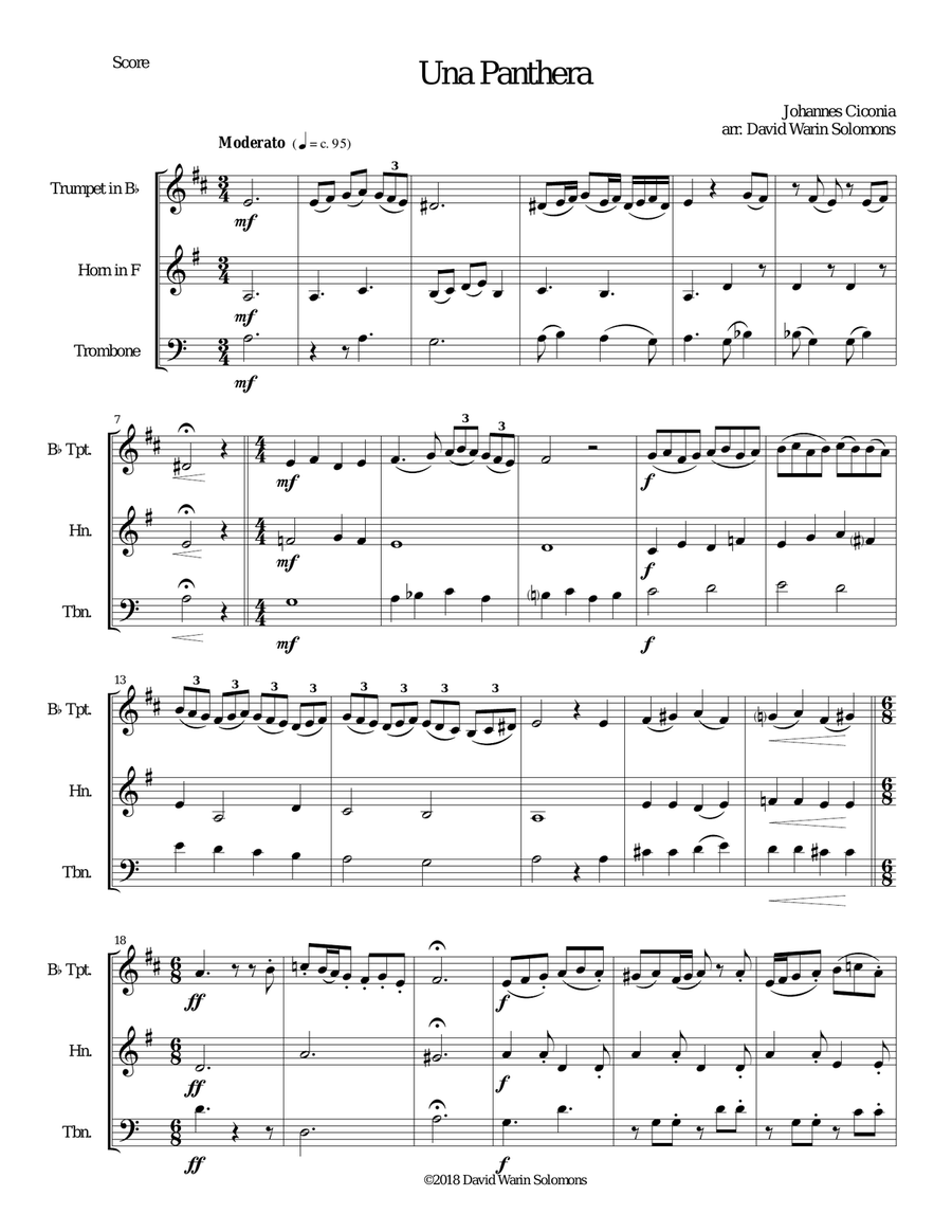 Una panthera in compagnia de Marte (A Panther in company of Mars) arranged for brass trio Brass Trio scores gallery preview page 1