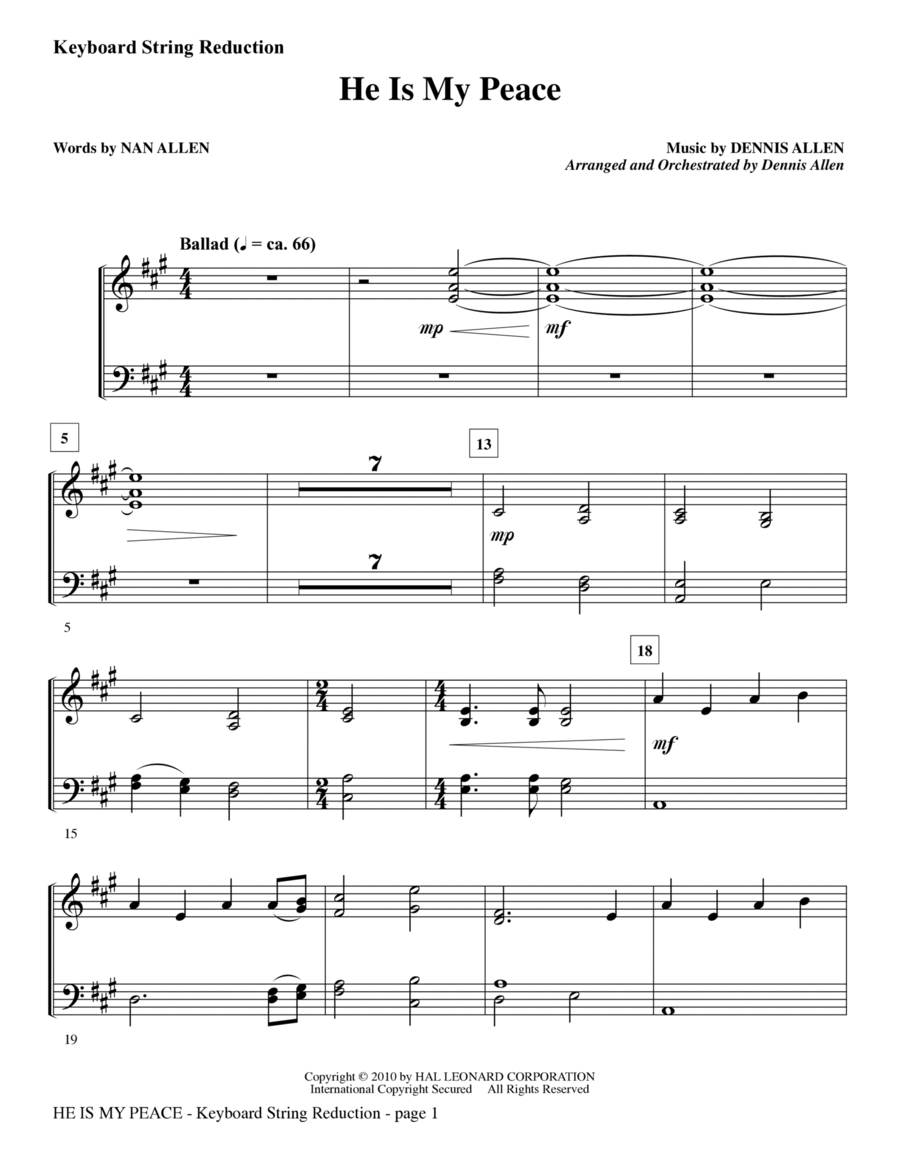 He Is My Peace - Keyboard String Reduction Choir scores gallery preview page 1