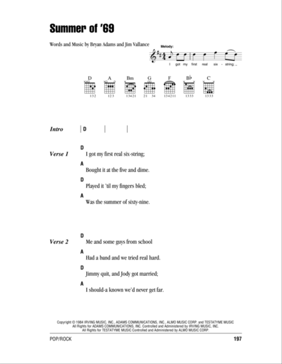 Summer Of '69 Summer Of '69 Acoustic Guitar scores gallery preview page 1