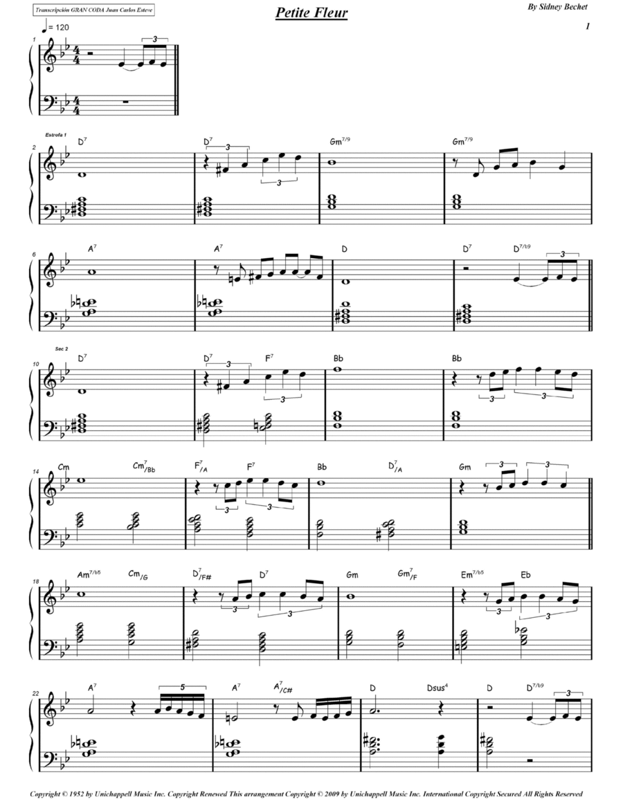 Petite Fleur Easy Piano scores gallery preview page 1