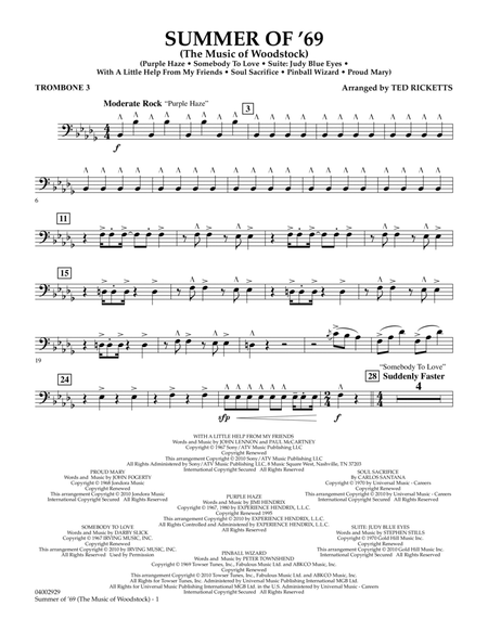 Summer Of '69 (The Music Of Woodstock) - Trombone 3