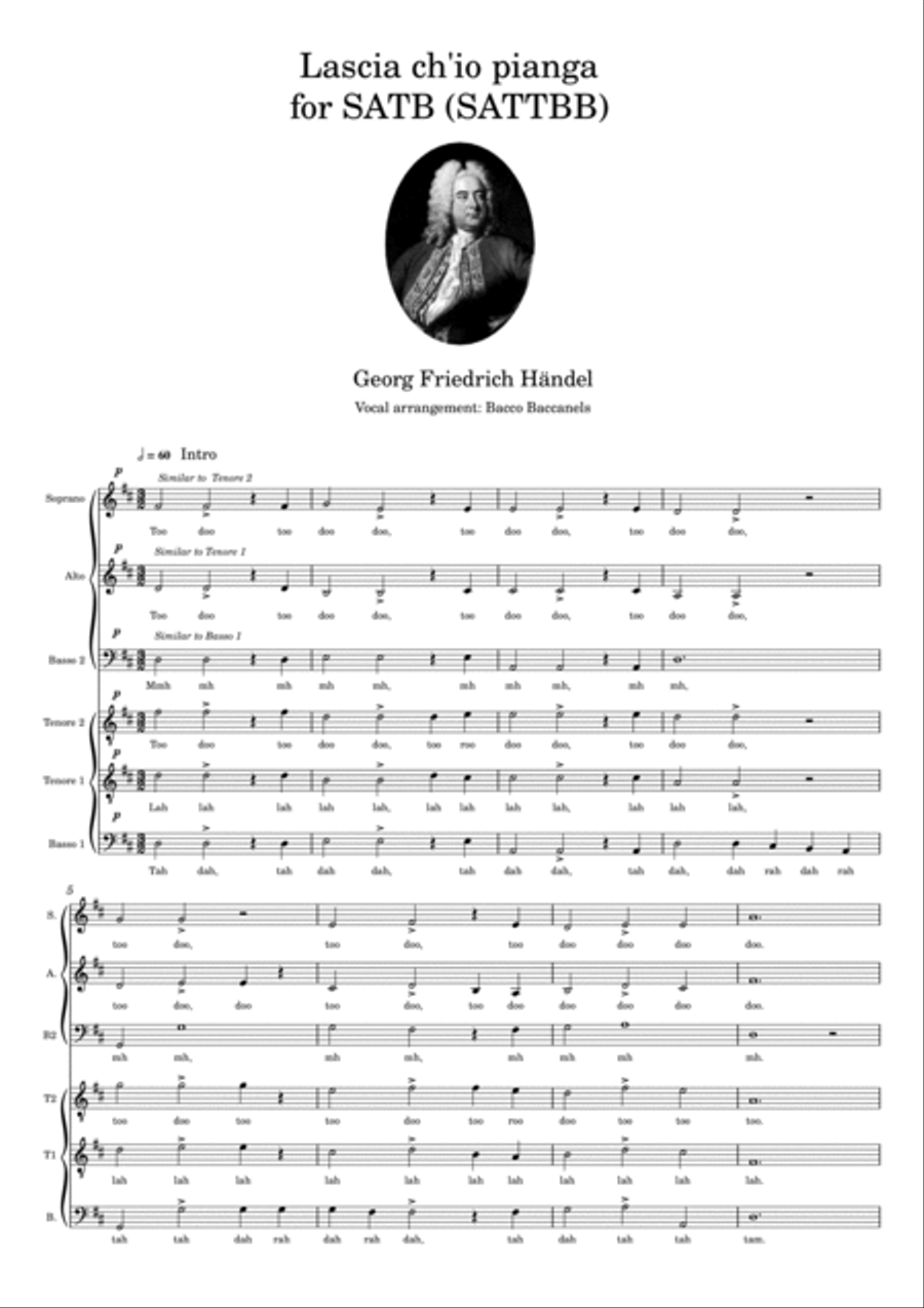 Lascia ch'io pianga for SATB (SATTBB) Divisi scores gallery preview page 2