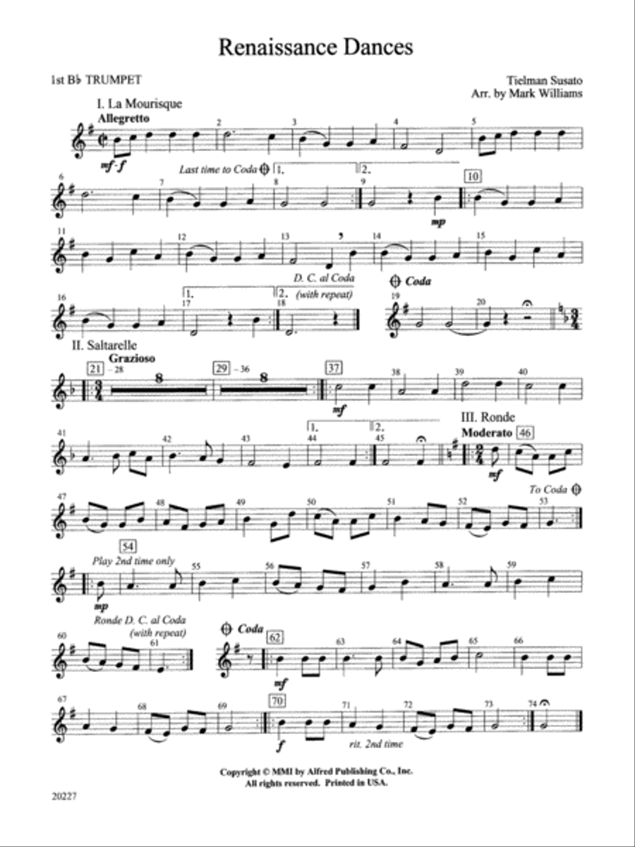 Renaissance Dances: 1st B-flat Trumpet Concert Band scores gallery preview page 1
