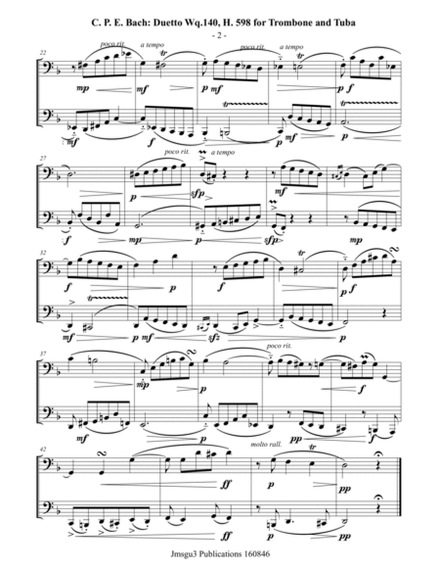 CPE Bach: Duetto Wq. 140 for Trombone & Tuba image number null
