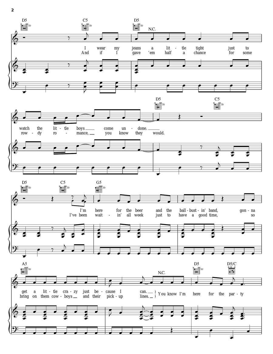 Here For The Party Piano, Vocal, Guitar scores gallery preview page 2