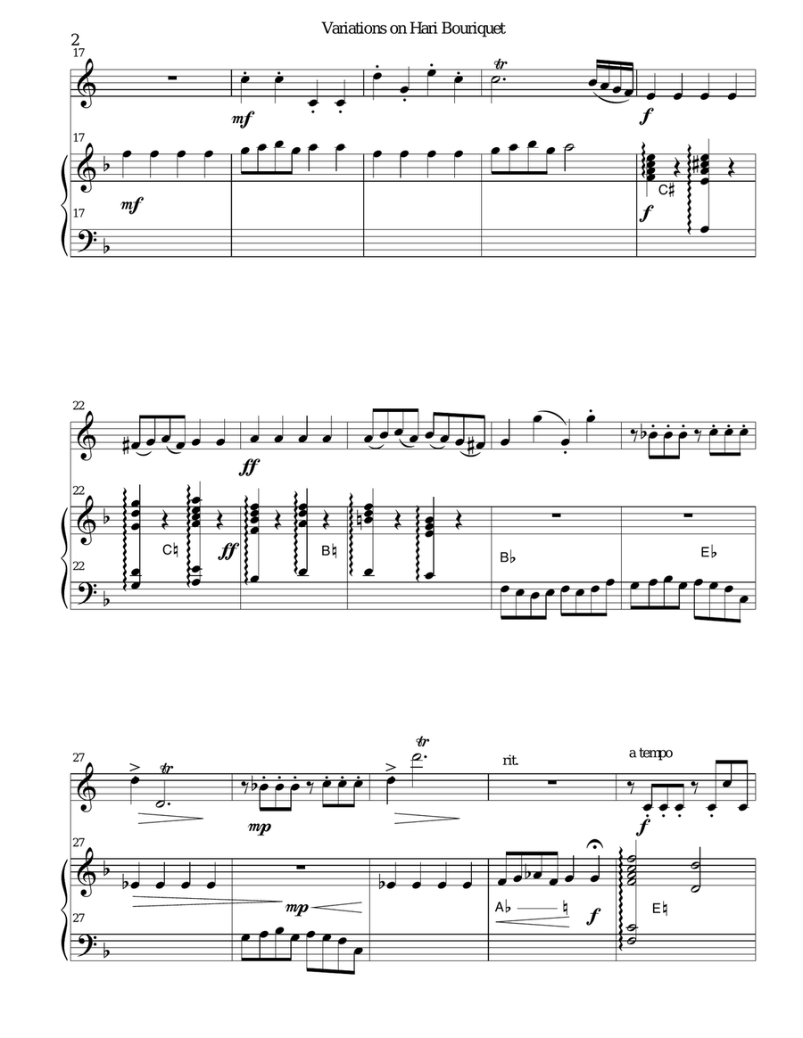 Variations on Hari Bouriquet for cor anglais and harp English Horn scores gallery preview page 2