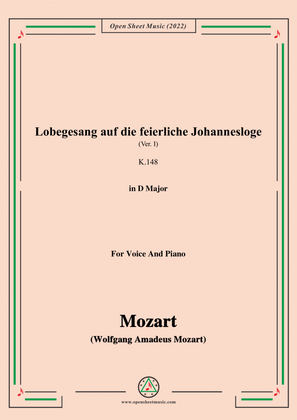 Book cover for Mozart-Lobegesang auf die feierliche Johannesloge(Ver. I)