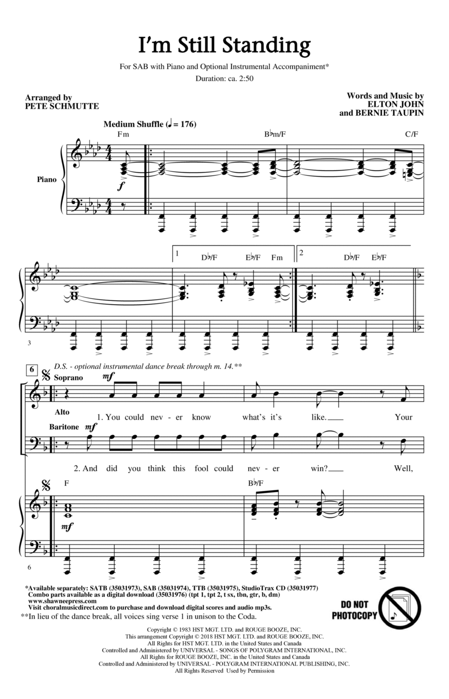 I'm Still Standing (arr. Pete Schmutte) 3-Part scores gallery preview page 1