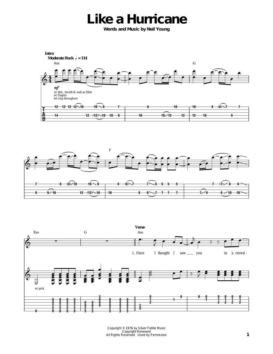 Like A Hurricane Acoustic Guitar scores gallery preview page 1
