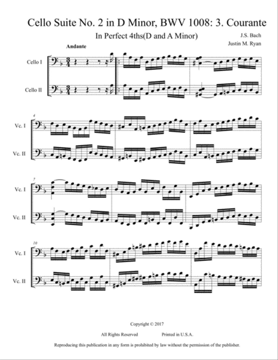 Cello Suite No. 2, BWV 1008: 3. Courante String Duet scores gallery preview page 1