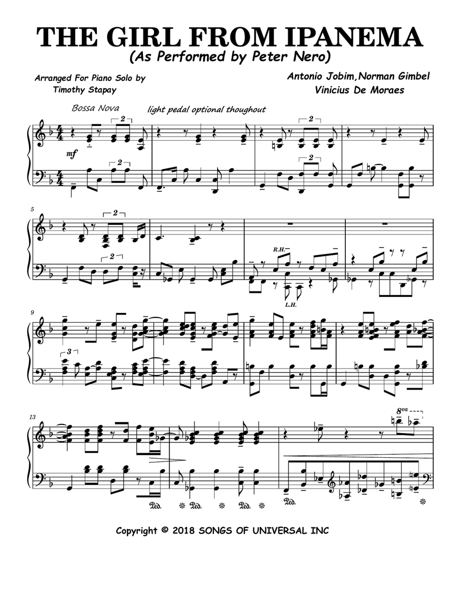 The Girl From Ipanema (Garota De Ipanema) Piano Solo scores gallery preview page 1