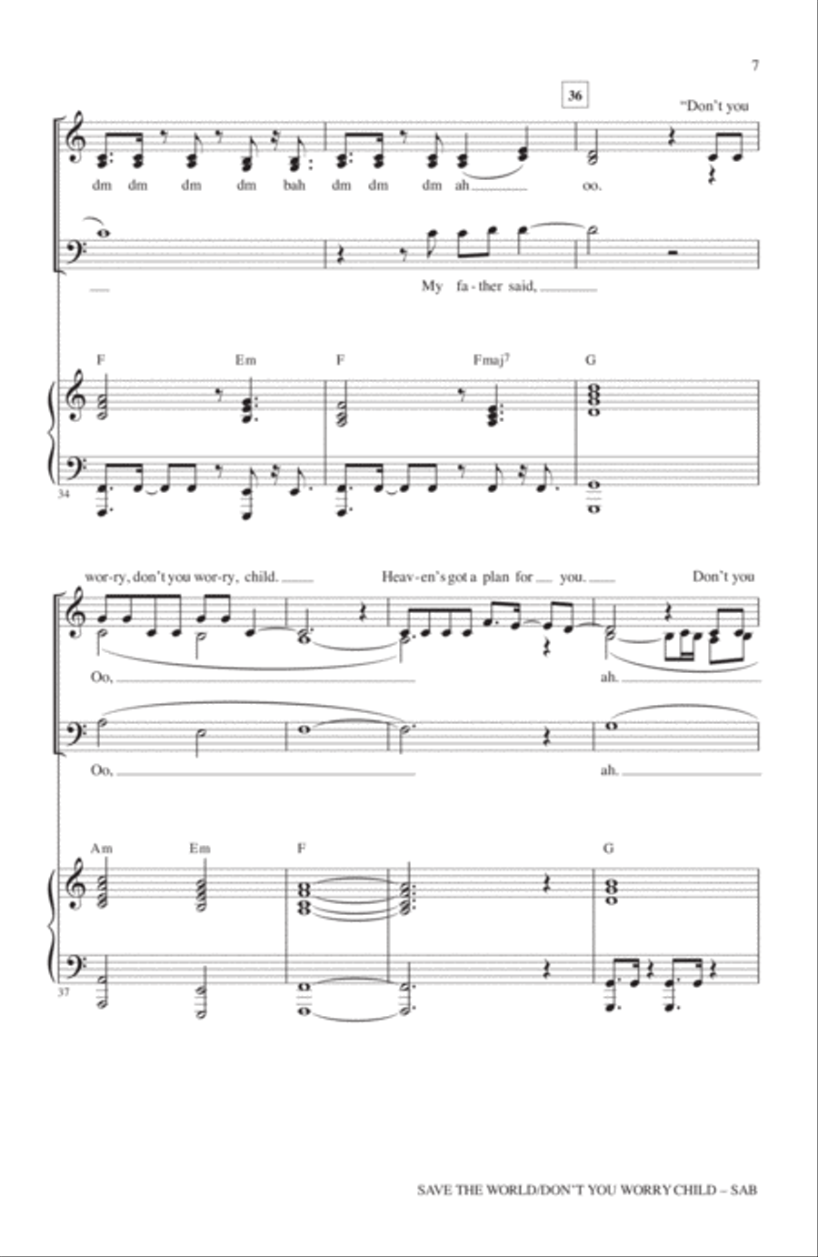 Save The World/Don't You Worry Child 3-Part scores gallery preview page 6