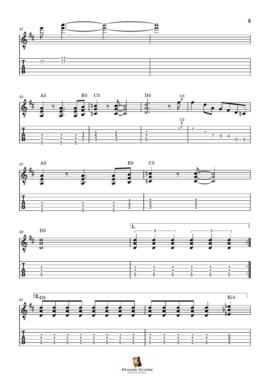 Sweet Child O' Mine Guitar Tablature scores gallery preview page 5