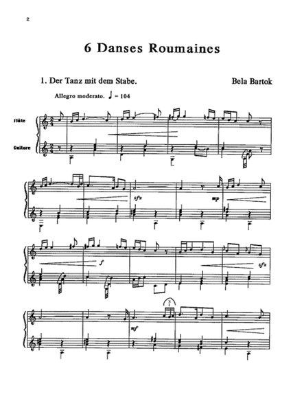6 Romanian dances for flute and guitar by Bela Bartok