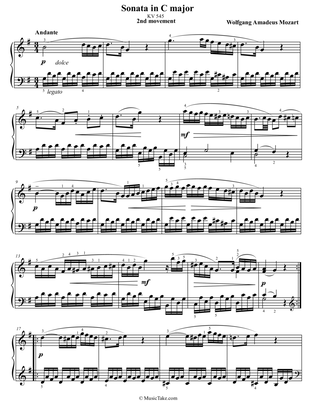 Book cover for Mozart sonata in C Major K 545 2nd movement