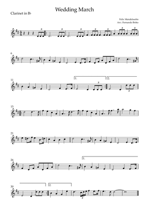 Wedding March (Felix Mendelssohn) for Clarinet in Bb Solo