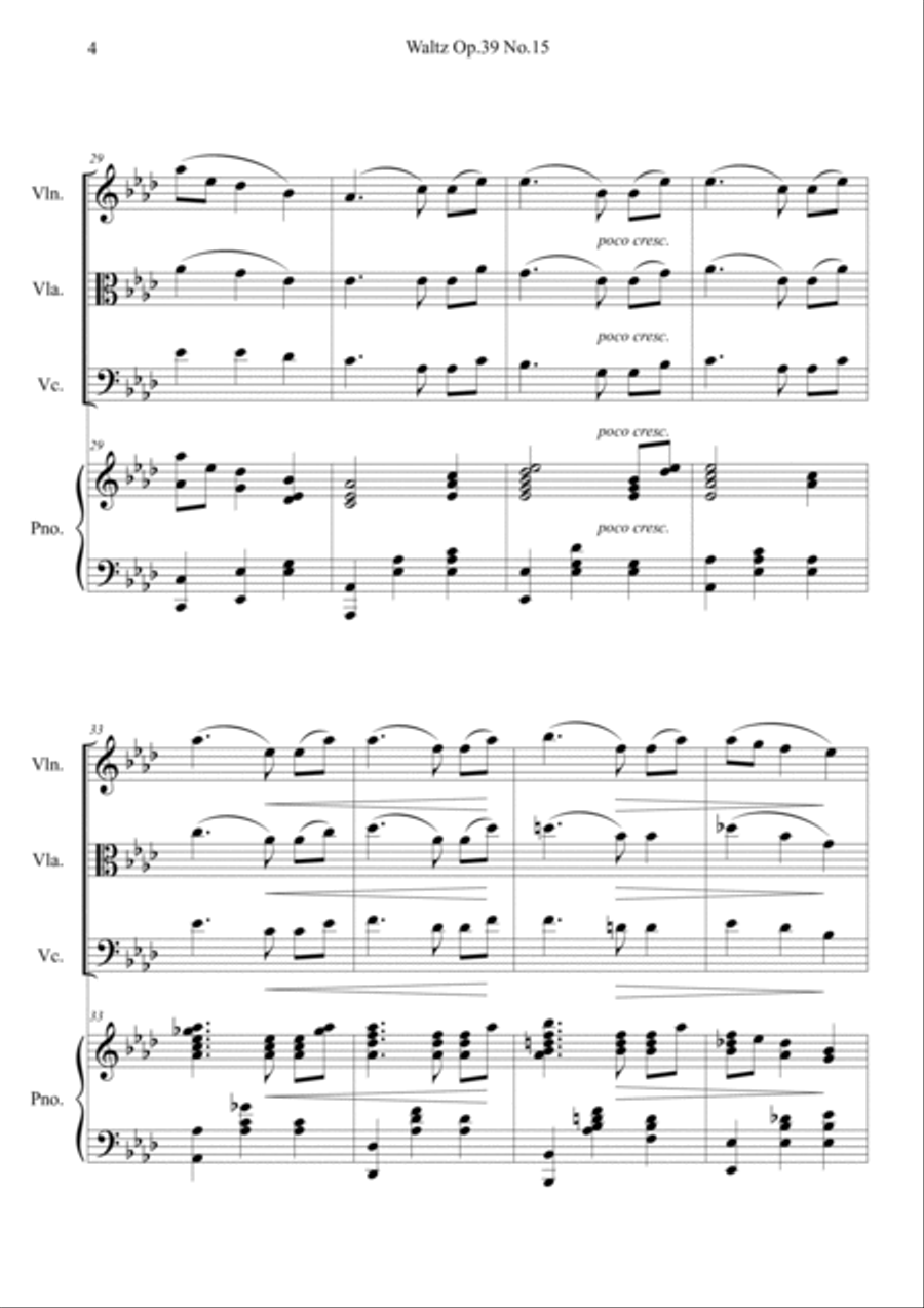 Waltz op.39 no.15 Piano Quartet scores gallery preview page 4