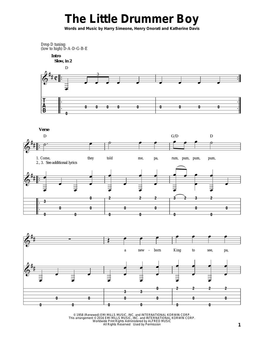 The Little Drummer Boy Guitar Solo scores gallery preview page 1