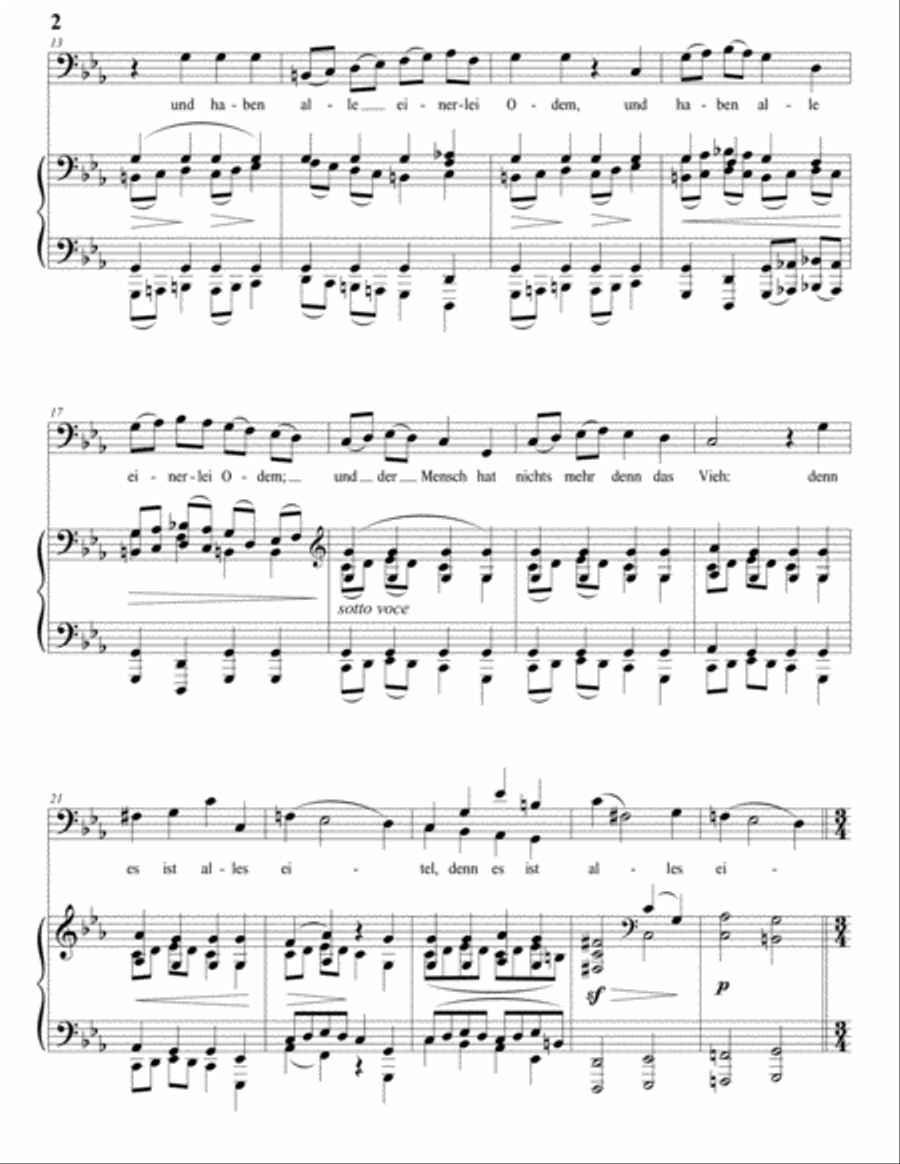 BRAHMS: Denn es gehet dem Menschen wie dem Vieh, Op. 121 no. 1 (transposed to C minor, bass clef) Voice scores gallery preview page 3