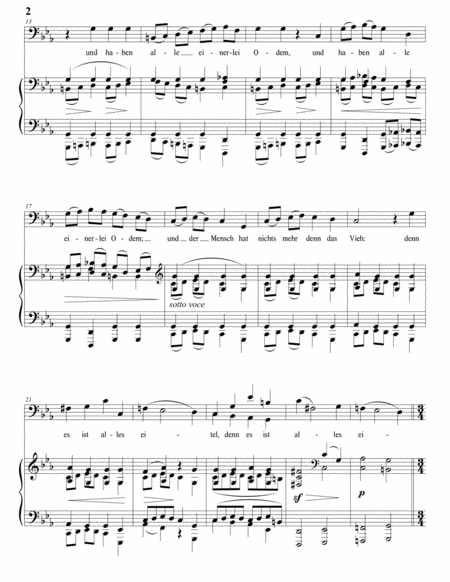 BRAHMS: Denn es gehet dem Menschen wie dem Vieh, Op. 121 no. 1 (transposed to C minor, bass clef)