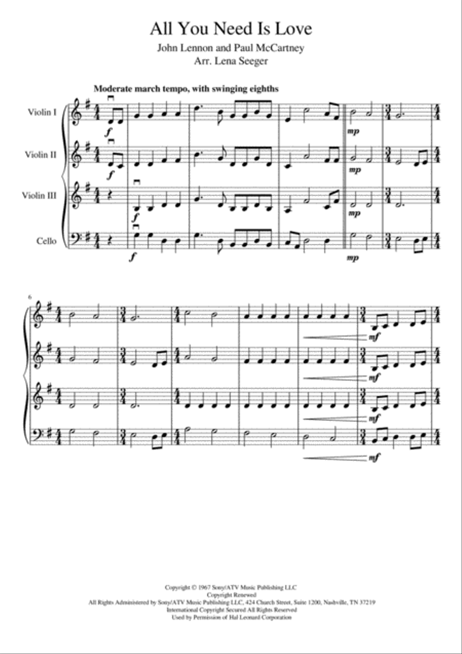 All You Need Is Love String Quartet scores gallery preview page 2