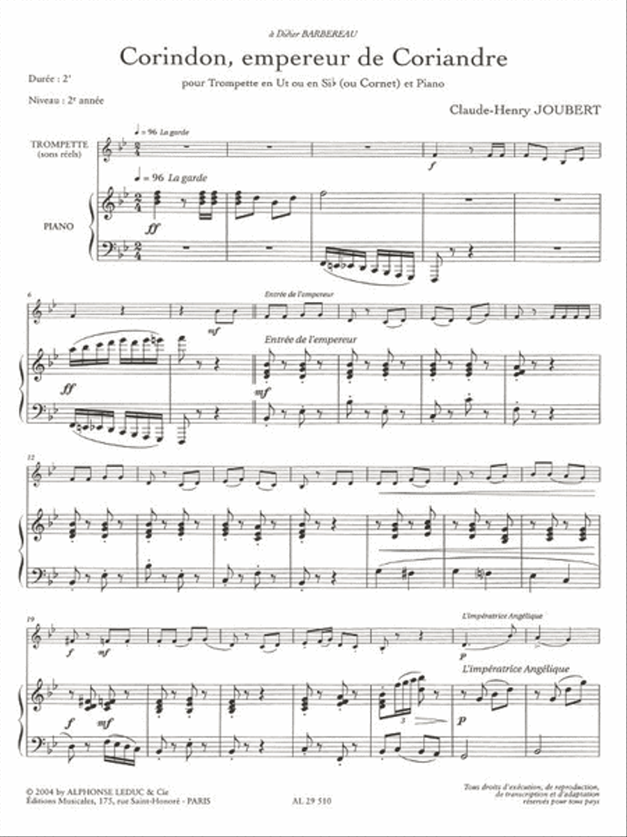 Corindon, Empereur De Coriandre Pour Trompette Ut/sib Ou Cornet
