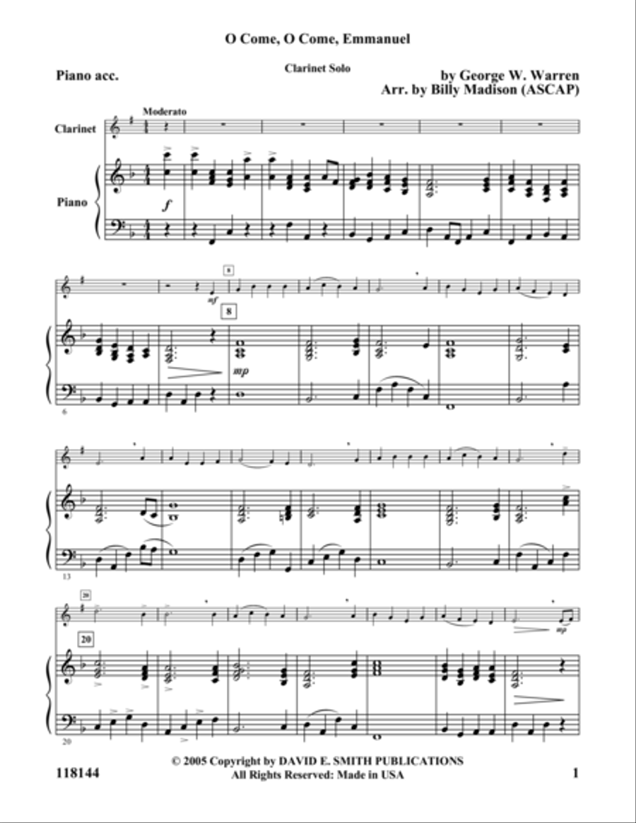 O Come, O Come Emmanuel Clarinet Solo scores gallery preview page 1