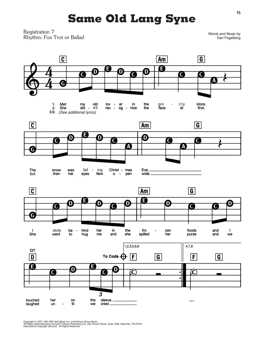 Same Old Lang Syne Electronic Keyboard scores gallery preview page 1