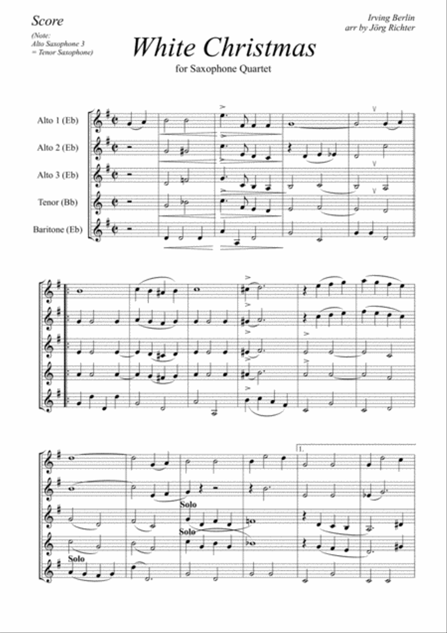 White Christmas Saxophone Quartet scores gallery preview page 2