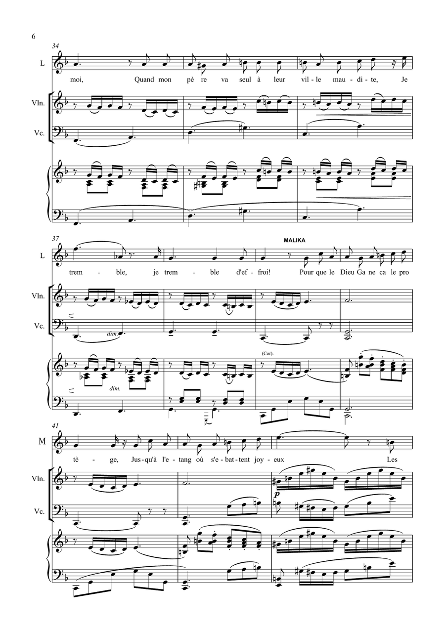 Flower Duet from Lakmé, arranged for 2 voices and piano trio Piano Trio scores gallery preview page 6