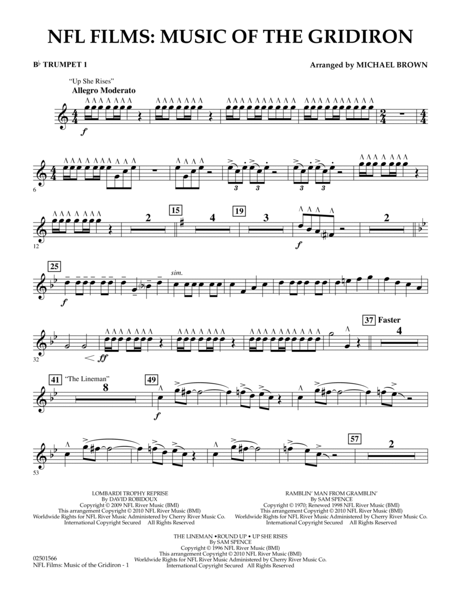 NFL Films: Music Of The Gridiron - Bb Trumpet 1 Concert Band scores gallery preview page 1