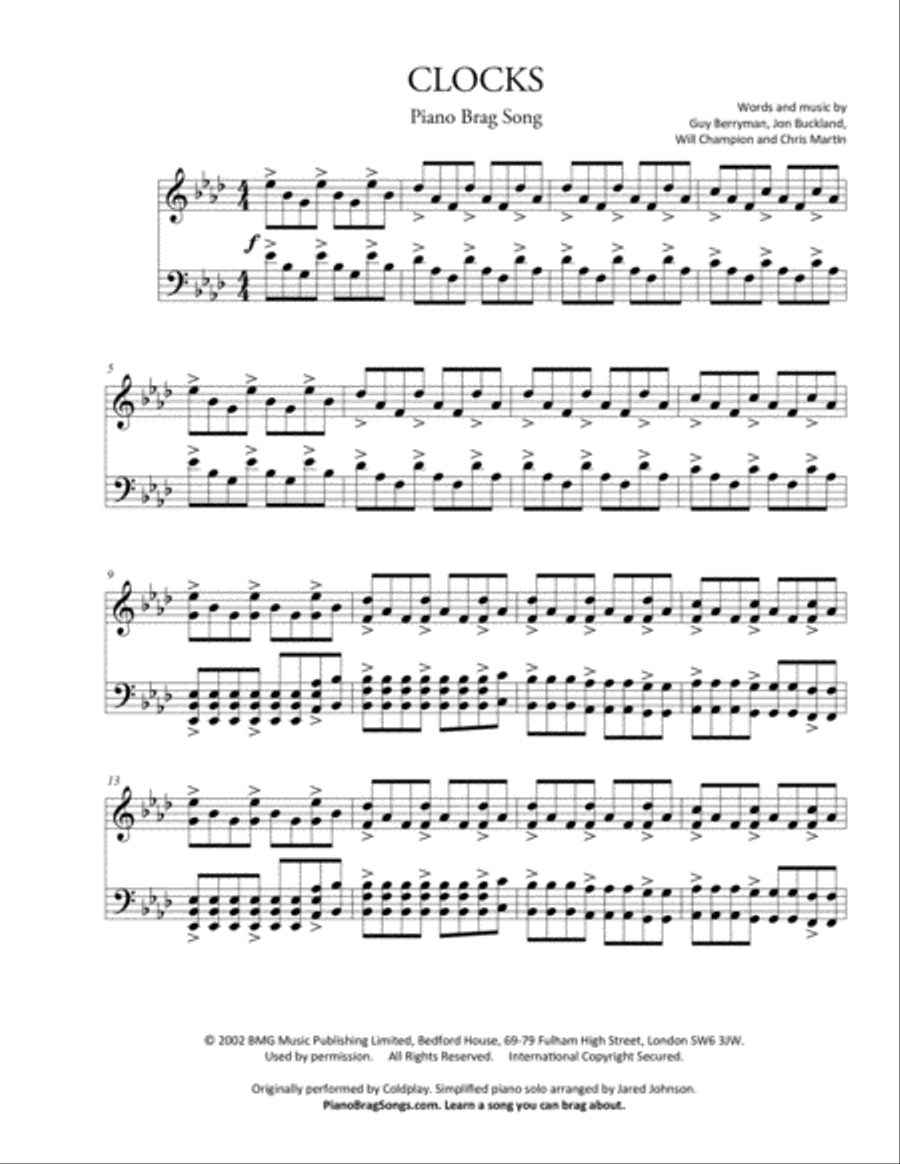 Clocks by Coldplay Piano Solo - Digital Sheet Music