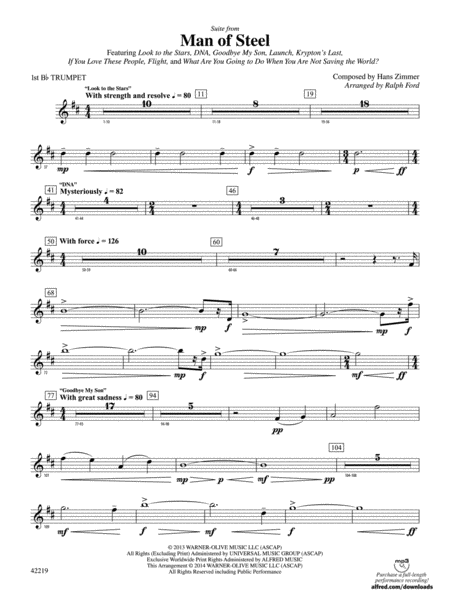 Man of Steel, Suite from: 1st B-flat Trumpet