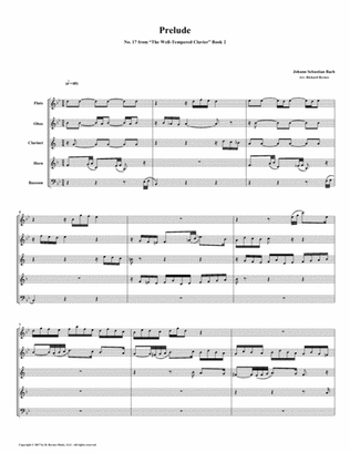 Prelude 17 from Well-Tempered Clavier, Book 2 (Woodwind Quintet)