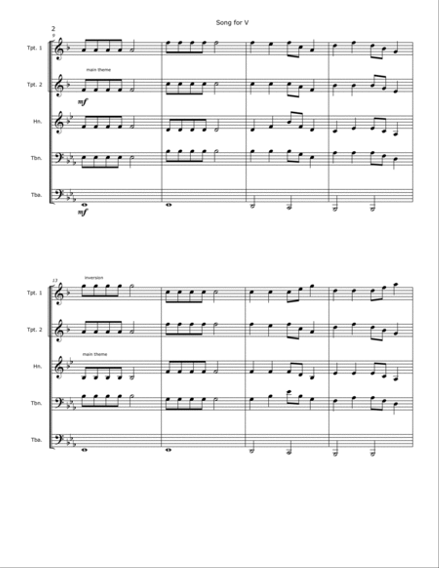 Song for V for Brass Quintet Brass Quintet scores gallery preview page 4