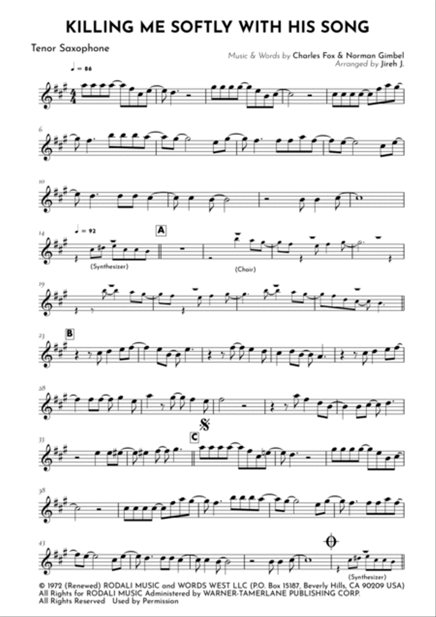 Killing Me Softly With His Song Tenor Saxophone scores gallery preview page 2