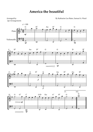 America the beautiful - duet for Flute and Cello (+ CHORDS)