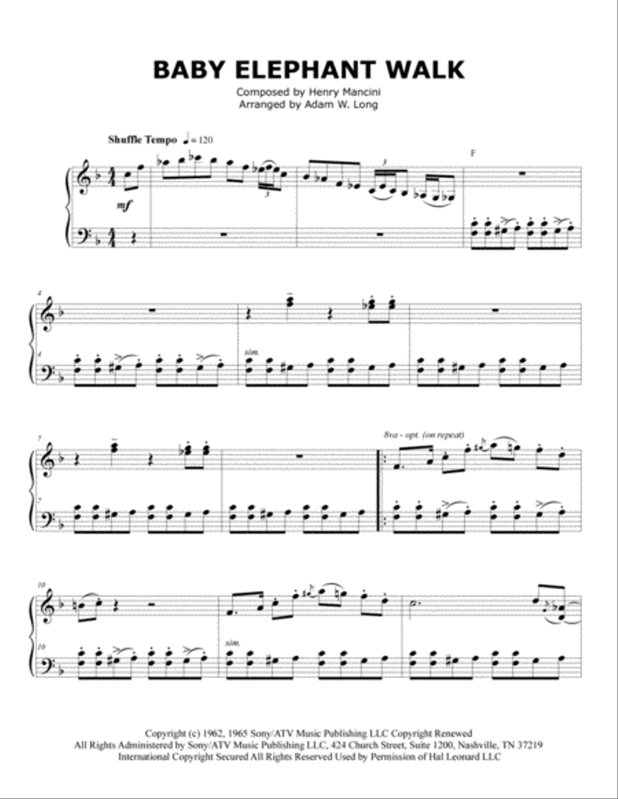 Baby Elephant Walk from the Paramount Picture HATARI! Piano Solo scores gallery preview page 2