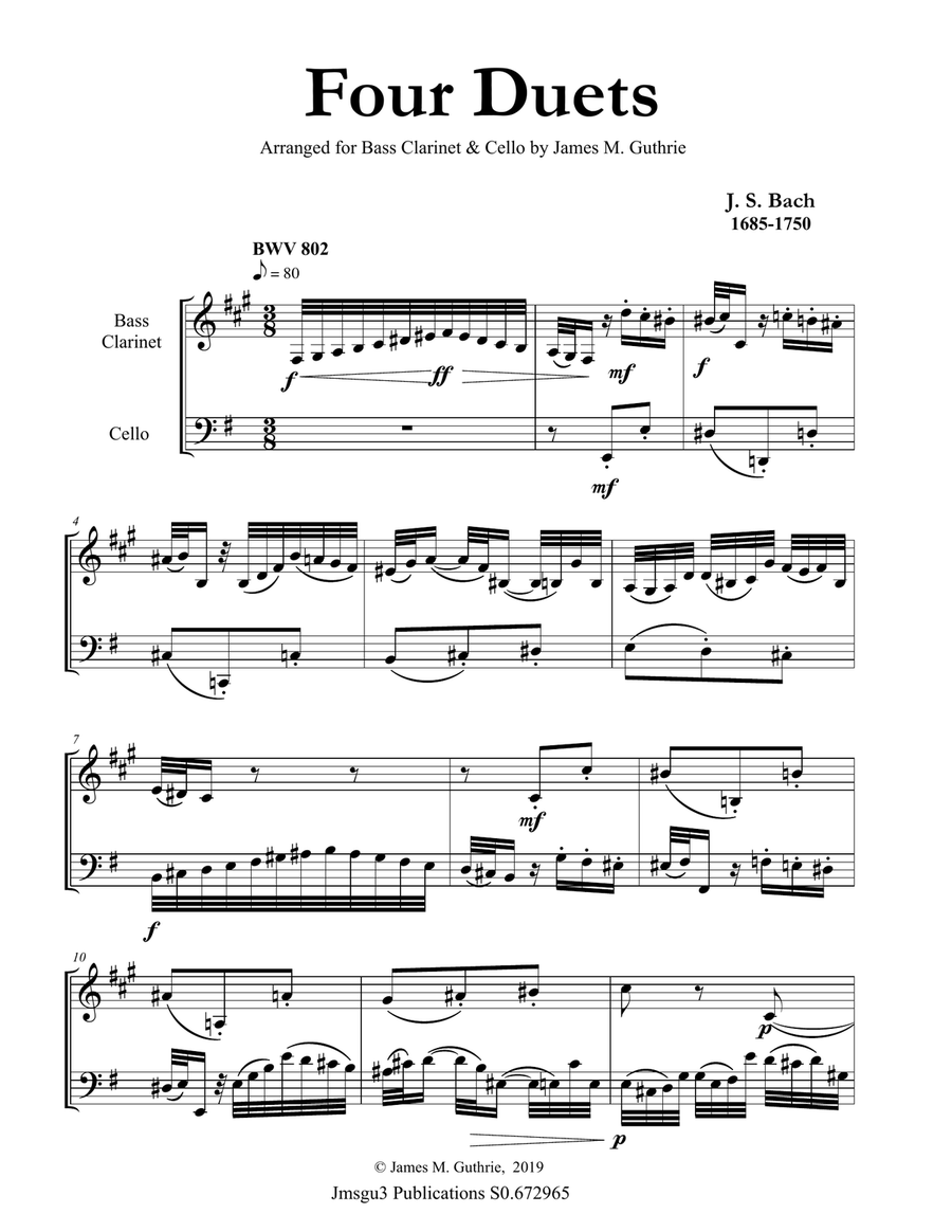 Bach: Four Duets for Bass Clarinet & Cello Chamber Music scores gallery preview page 1