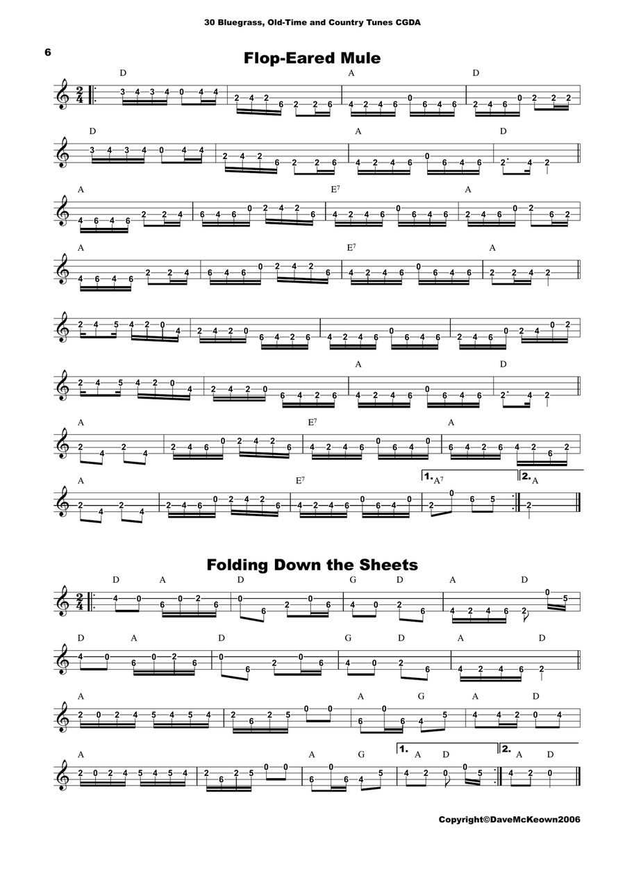 30 Bluegrass and Country Tunes for 4 String Banjo, tab in CGDA Banjo scores gallery preview page 6