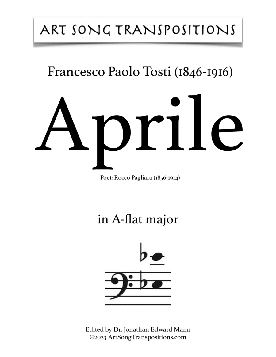 TOSTI: Aprile (transposed to A-flat major, bass clef) Voice scores gallery preview page 1