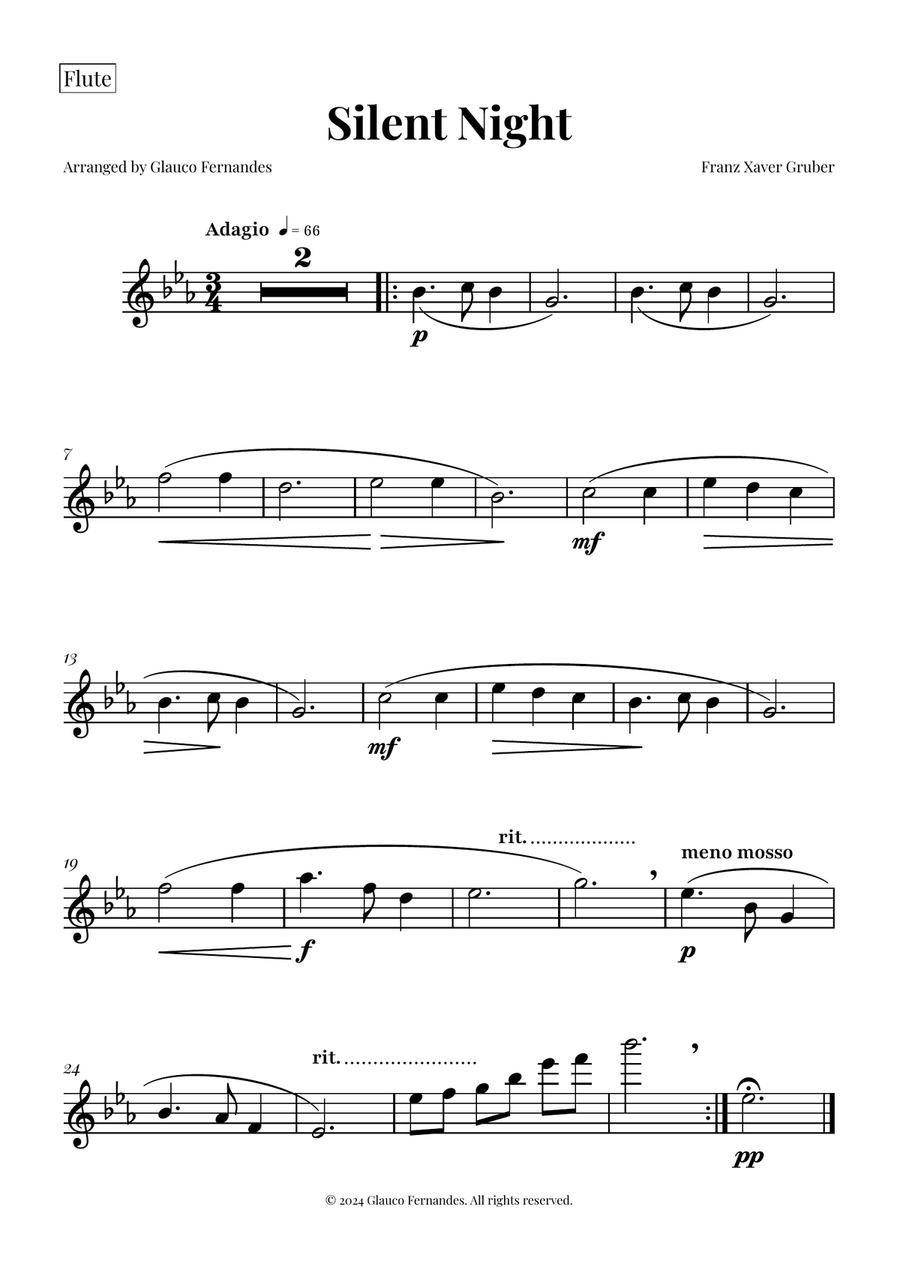 Silent Night | BEAUTIFUL Arrangement Woodwind Quartet scores gallery preview page 4