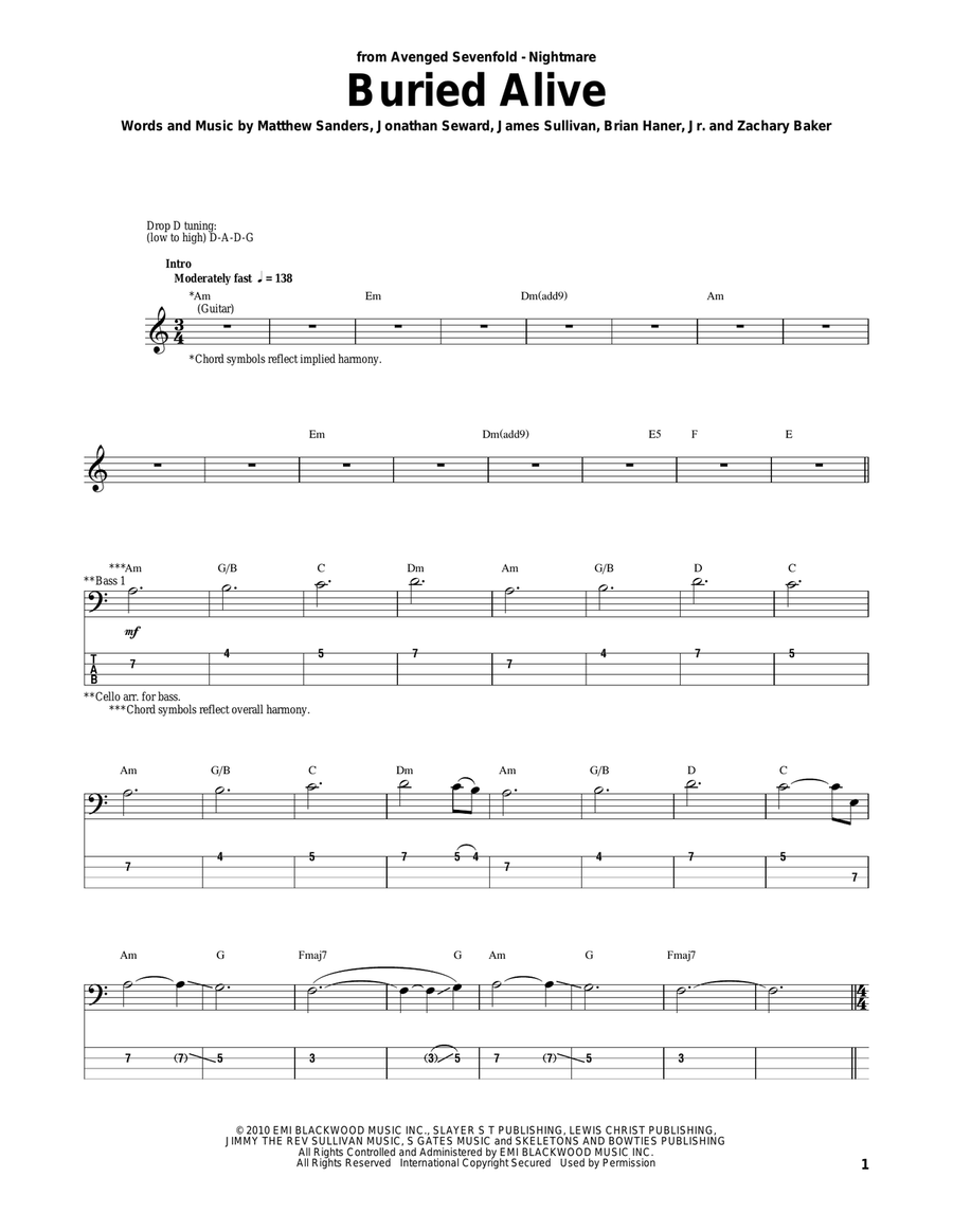 Buried Alive Bass Guitar Tablature scores gallery preview page 1