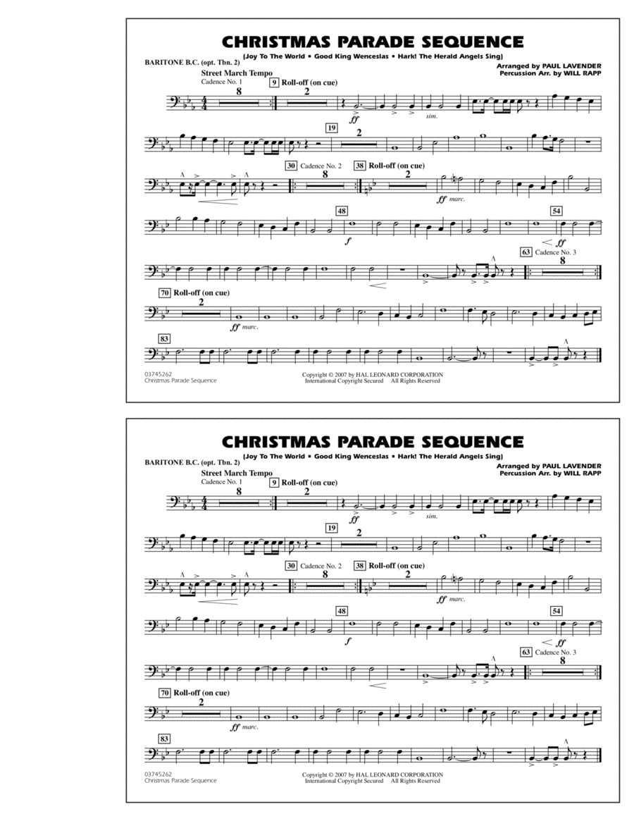 Christmas Parade Sequence - Baritone B.C. (Opt. Tbn. 2) Marching Band scores gallery preview page 1
