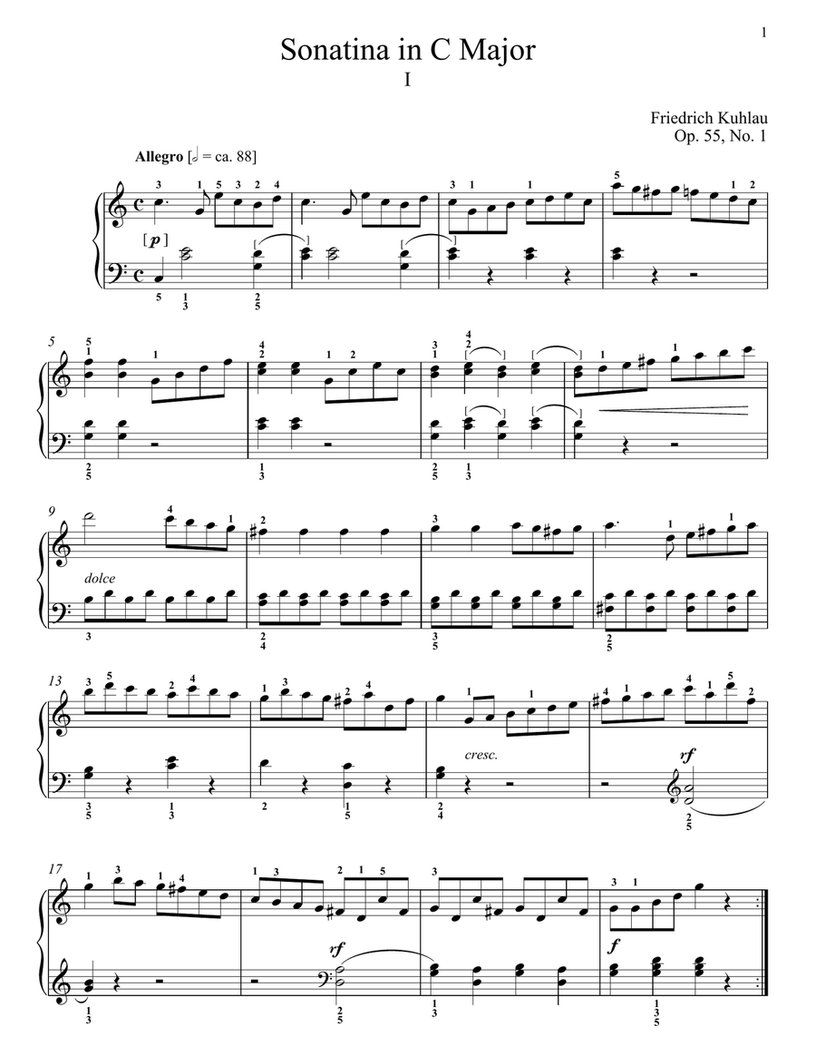 Sonatina In C Major, Op. 55, No. 1 Piano Solo scores gallery preview page 1